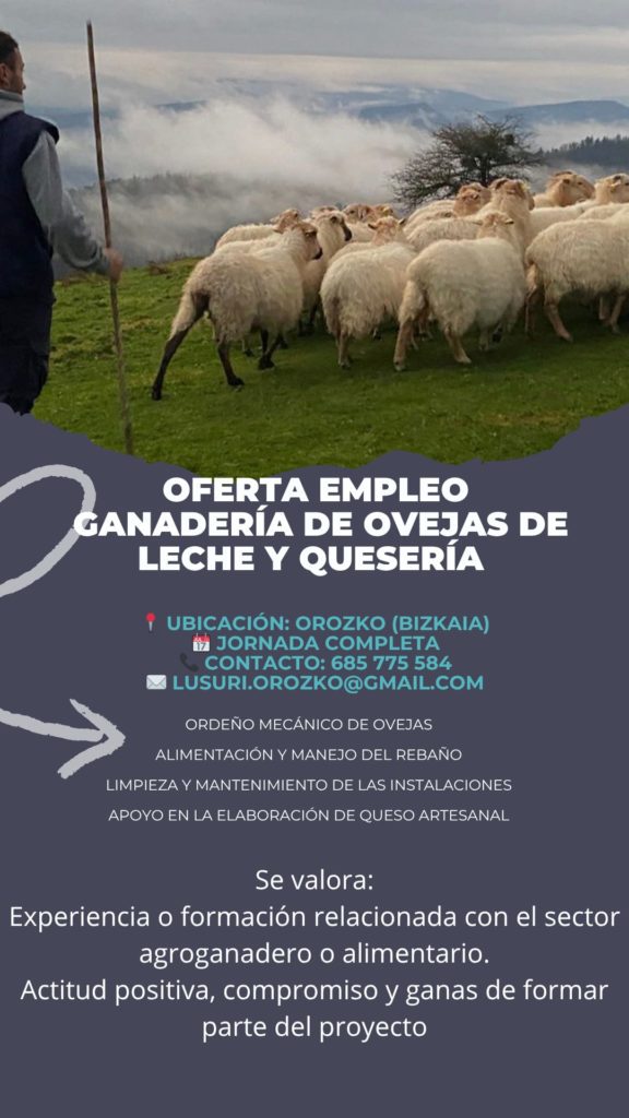 OFERTA EMPLEO GANADERÍA DE OVEJAS DE LECHE Y QUESERÍA